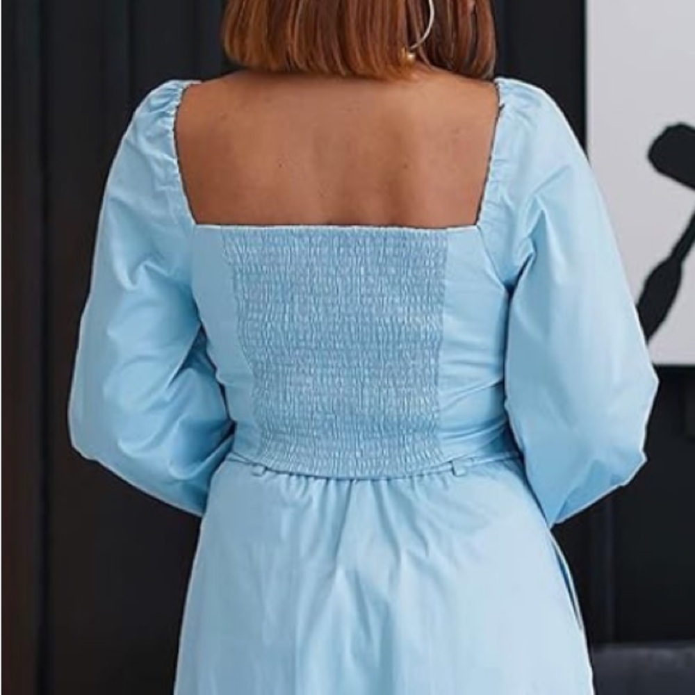 The Drop Womens Sky Blue Blouson Sleeve Twist-Front Top - Picture 3 of 8